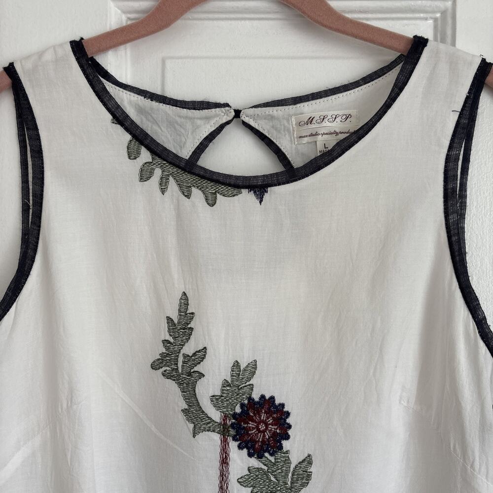 Max Studio 100% Cotton Boho Floral Embroidered Shift Dress Summer Artsy | L - Picture 5 of 11